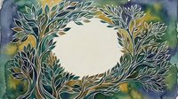Watercolor tree branches forming circular frame with leaves on textured background. Natural botanical border for invitations, cards and decorative designs.