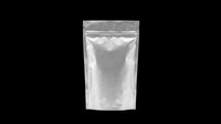 Metallic silver stand-up pouch with sealed top, isolated on transparent background. Ready for packaging design, product mockups, print-on-demand, sublimation, and e-commerce graphics.
