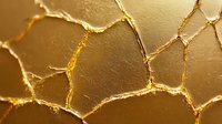 Golden cracked surface with metallic texture and intricate network of fractures creating an abstract luxury pattern background for elegant design projects.