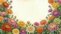 Colorful chrysanthemum flowers frame with orange, pink and purple blooms on cream background for autumn greeting cards and seasonal decorations.