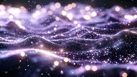 Magical purple waves of glowing particles with bokeh light effects creating dreamy abstract background pattern for luxury designs and presentations.