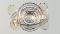 Abstract golden and silver metallic rings floating in space with warm lighting effects creating modern futuristic composition for technology and innovation concepts.