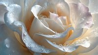 Delicate cream rose with water droplets on petals, creating a soft, romantic atmosphere for wedding invitations, greeting cards, or floral backgrounds.