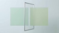 Pastel green and beige abstract geometric shapes with metallic gray frame on neutral background, isolated for design use.