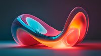 Vibrant abstract curved shape with glowing neon colors in red, orange, and blue tones against dark background creates dynamic flowing movement and modern artistic composition.