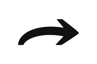 Black curved arrow pointing right isolated on white background for web design, presentations and user interface elements.