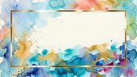 Watercolor splashes and ink blots in vibrant rainbow hues frame an empty cream center space, ideal for adding text, quotes, or design elements for posters, invitations, and social media graphics.