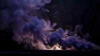 Purple and violet smoke clouds swirling dramatically over a glowing light source on a dark background, creating a mysterious, ethereal atmosphere.