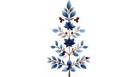 Elegant watercolor floral composition featuring blue leaves and flowers with red berries arranged in symmetrical pattern on white background, suitable for greeting cards.