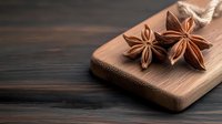 Star anise spices on wooden cutting board with natural lighting. Aromatic cooking ingredients for culinary recipes and food preparation.