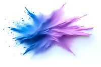 Explosive burst of blue and purple powder paint collision creating dynamic splash effect on white background, isolated for creative design projects.