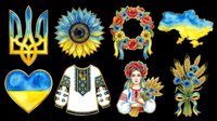 Isolated Ukrainian symbols and cultural elements on transparent background, ready for t-shirt design, clipart, stickers, sublimation, and print-on-demand products.
