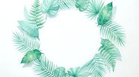 Watercolor tropical leaves frame with fern, palm, and monstera foliage arranged in circle on white isolated background, ready for design projects.