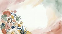 Watercolor botanical frame with tropical leaves, flowers, and organic shapes in soft pastel tones on white background, isolated for design use.