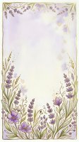 Lavender flowers and gold foliage frame this watercolor border design with soft purple blooms and delicate botanical elements on cream background, suitable for invitations and stationery.