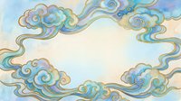 Decorative swirling clouds frame with pastel colors and ornate spirals creating elegant border for text or design elements on soft gradient background.