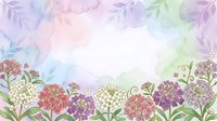 Soft watercolor floral background with colorful blooms and delicate leaves in pastel purple, pink, and green tones, perfect for cards and invitations.