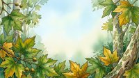 Watercolor autumn foliage frame with yellow and green leaves surrounding empty sky space, suitable for greeting cards, invitations, and seasonal design projects.