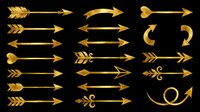 Golden arrow collection with directional pointers isolated on transparent background. Ready for t-shirt design, clipart, stickers, sublimation and print-on-demand projects.