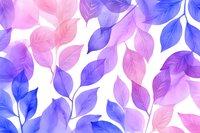 Delicate watercolor leaves in pink, purple and blue hues on white background create dreamy botanical pattern for fabric, wallpaper and surface design projects.