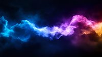 Colorful smoke wave flowing from blue to purple and orange on black background, abstract dynamic motion effect for creative design projects.