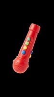 Red plastic toy microphone with colorful buttons, isolated on transparent background. Great for kids clipart, stickers, t-shirt design, print on demand, and sublimation projects.
