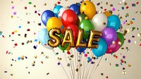 Colorful balloons spelling SALE with festive confetti floating against light background. Promotional celebration concept for retail marketing and special offers.