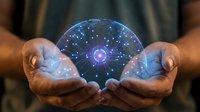 Hands holding glowing digital brain with neural network connections and data points representing artificial intelligence and machine learning technology.
