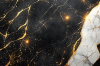 Abstract cosmic marble texture with gold veins on black background, luxury design element for premium packaging and interior decor.