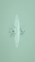 Monochromatic sage green composition featuring an elongated white portal with botanical elements and spheres floating symmetrically on either side, suitable for wellness and modern design projects.