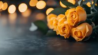 Fresh peach-colored roses lying on dark surface with soft bokeh lights in background, romantic mood with shallow depth of field creates dreamy atmosphere.