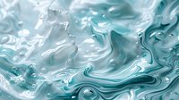 Swirling turquoise and white liquid marble texture creates dynamic flowing pattern with smooth waves and ripples. Abstract fluid art background for luxury designs.