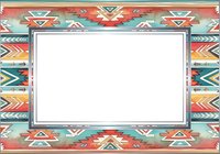 Southwestern geometric frame with tribal patterns in coral, turquoise, and gold featuring blank white center space for text or design elements.