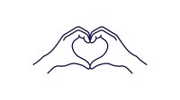Two hands forming heart shape gesture on white background. Line art style symbol of love, care, unity and compassion for romantic and wellness designs.