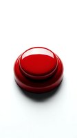 Glossy red push button with rounded dome shape isolated on white background, ready for web design, user interface, and application graphics.