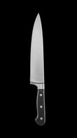 Chef knife with stainless steel blade and black handle, isolated on transparent background, ready for t-shirt design, clipart, stickers, and print on demand.