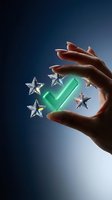 Hands protecting glowing green checkmark with five silver stars floating around symbolizing quality rating and customer satisfaction for business success.