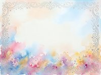 Watercolor floral border frame with ornate decorative swirls and colorful blooms on soft pastel background for wedding invitations and greeting cards.