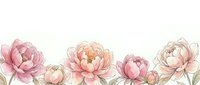 Watercolor peony flowers border with soft pink and coral blooms on cream background for wedding invitations, greeting cards and feminine design projects.