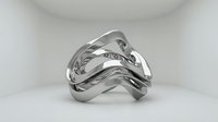 Abstract chrome metallic sculpture with flowing curved forms and reflective surface on white background for modern interior design and contemporary art projects.