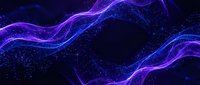 Abstract purple and blue flowing energy waves with glowing particles on dark background for digital art, technology concepts, and futuristic designs.