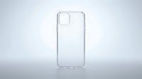 Clear transparent smartphone case isolated on white background for mobile device protection and accessory design mockups.