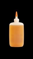 Plastic squeeze bottle filled with amber liquid and orange tip, isolated on transparent background. Great for clipart, stickers, t-shirt design, and print on demand.