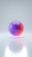 Glossy sphere with vibrant gradient transitioning from purple and blue to pink and red, featuring metallic rim and soft shadow reflection on neutral background.