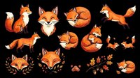 Cute orange fox clipart set with multiple poses, isolated on transparent background. Great for stickers, t-shirt design, print on demand, and sublimation projects.