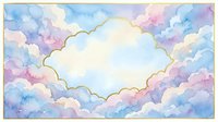 Watercolor cloud frame with pastel blue and pink hues creating dreamy sky border for text or design elements on white background.
