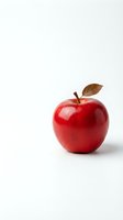 Fresh red apple with brown leaf isolated on white background for healthy eating and nutrition concepts.