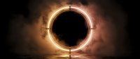 Golden glowing circular neon ring with warm light effect on dark background, suitable for sci-fi, technology, and modern design projects.