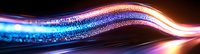 Glowing wave of light particles flowing in dark space with vibrant blue and pink colors creating dynamic motion effect for abstract backgrounds.