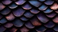 Iridescent dragon scales texture with purple and copper metallic sheen creating overlapping pattern for fantasy backgrounds and mystical designs.